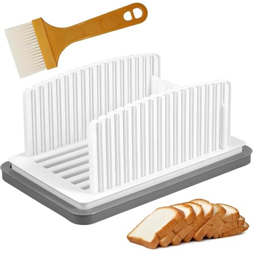 Trancheuse à pain pour pain fait maison, largeur réglable, avec plateau ramasse-miettes et brosse de nettoyage, guide de coupe pliable et compact pour la cuisine, le pain, le sandwich, le levain