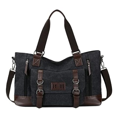 CHEREEKI Shoulder Bag, Messenger Bag for Men Canvas Large with Durable and Water-Repellent Fabric for Work, School, Casual and Traveling (Fits for 15.6 inch Laptop) (Black) Cover