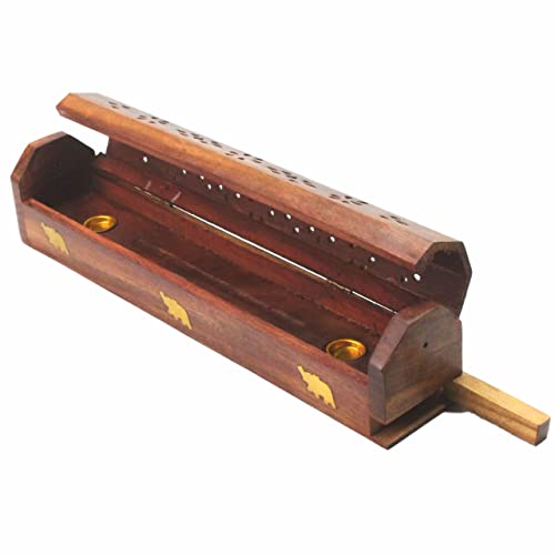 SUL Wooden Incense Burner Tray for Incense Sticks and Cones with Storage Compartment Ash Catcher with Brass Inlay Ideal for Aromatherapy Meditation,Yoga Ornamental piece for Home (ELEPHANT) - Image 2