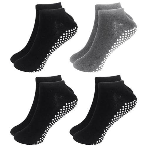COACOM 4 pares de calcetines punteados en el centro de la pantorrilla, calcetines de yoga, calcetines de suelo, calcetines de suelo con agarre antideslizante, adecuados para ballet, pilates y familia,