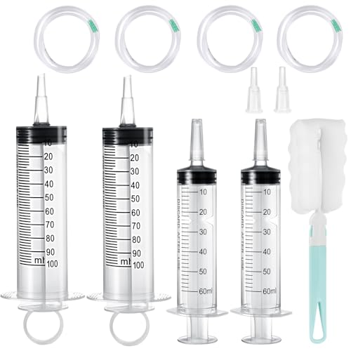 GOTRUST 4pcs Große Spritze 100ml + 60ml Plastikspritze mit Schlauch Wiederverwendbare Kunststoffspritze Grosse Kunststoff Spritze für Motoröl Labor Tierfütterung Garten Industrie