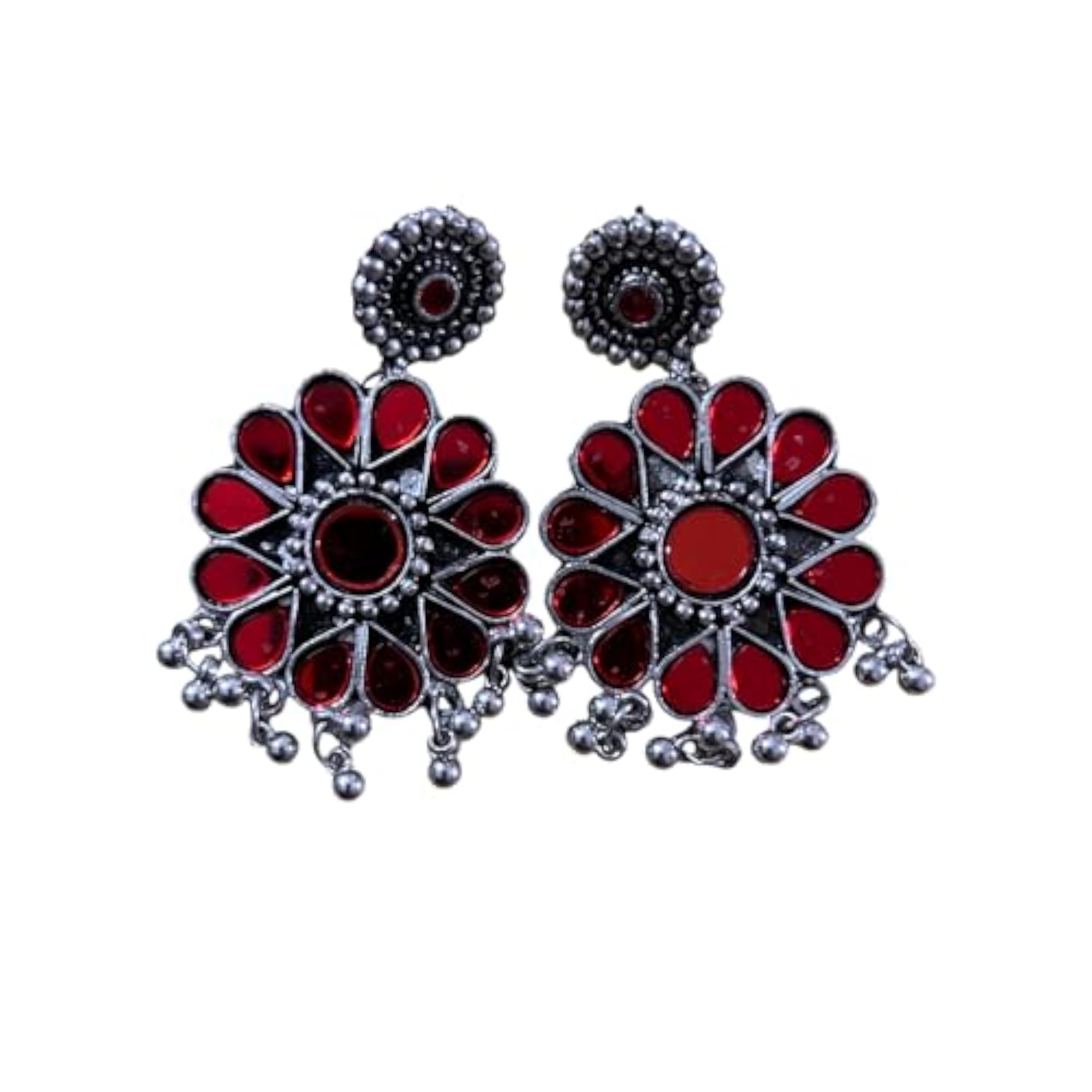 Women's Elegant Oxidised Maroon Earrings