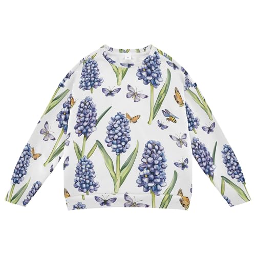 JUNZAN Retro Hyacinths White Kids Boys Sweatshirt Hoodie Fleece Kids Pullover Hoodie Athletic 4T