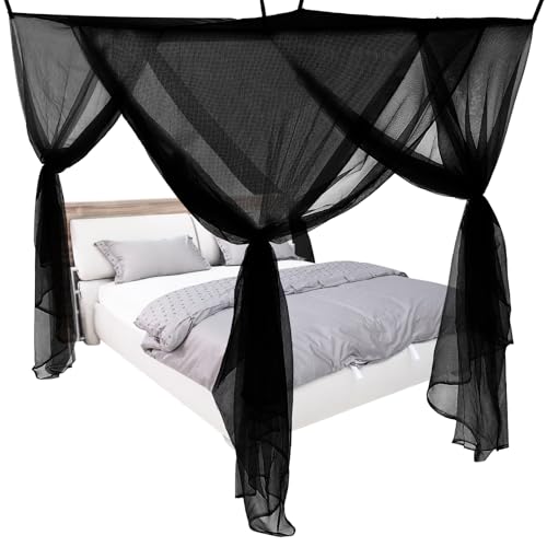 Mindsoft 4 Corner Mosquito Net for Single Twin Bed Full Size Bed Canopy Curtains Gothic Mosquito Netting for Bedroom Camping Patio Indoor Outdoor Decorations(Black,47 x 78 x 59'')