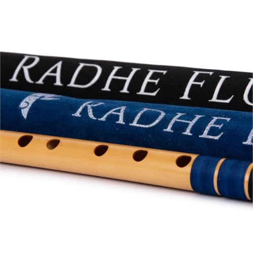 Image of Radhe Flutes Bamboo Bansuri C Sharp Right Handed Middle Octave (18 inch) With Hard Cover (Beige Flute With Dark Blue & Black Threads)