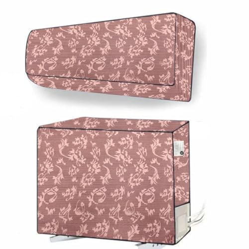Image of Digital Print Split AC Cover Set for 1.5 Ton Indoor & Outdoor Units - Dustproof & Water Resistant Protection (Leaf Peach)