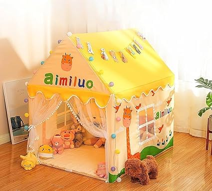 Image of Jumbo Size Light Weight Kids Play Tent House for 3-13 Year Old Kids Girls and Boys (Yellow Giraffe)
