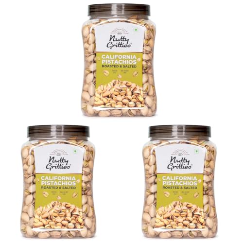 Image of Nutty Gritties California Pistachios 800g, Roasted & Lightly Salted, Resealable Jar (Pack of 3)