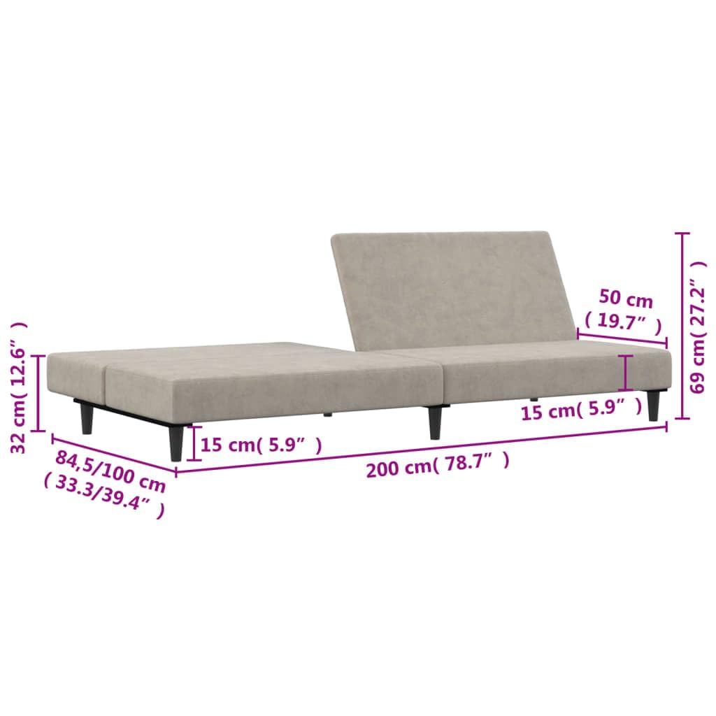 Sofá cama de 2 plazas de terciopelo gris claro con espacio de almacenamiento y respaldo, 200 x 84,5 x 69 cm, sofá esquinero versátil, cómodo sofá con reposabrazos, ideal para salón, habitación
