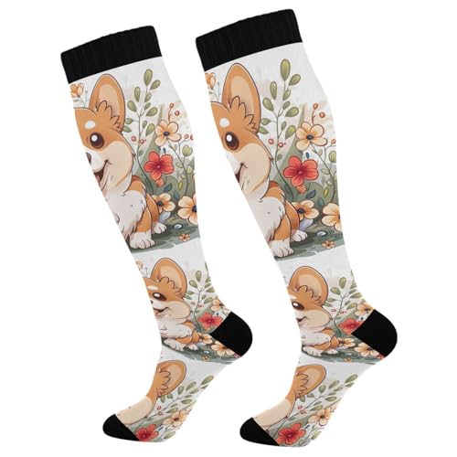 Waassud Divertidos calcetines de compresión para perros para mujeres y hombres, circulación, 20-30 mmHg, calcetines altos hasta la rodilla, medias de viaje para enfermeras, 2 pares, Multicolor, S/L