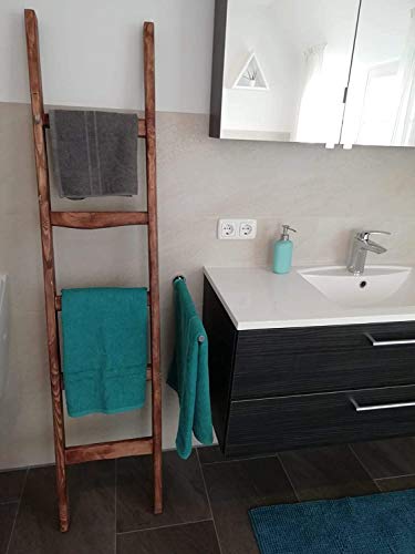 Leiter Holz, Kleiderleiter, Handtuchhalter, Kleiderständer, Dekoleiter _ Altes Holz Deko Holzleiter (165cm Braun) Cover