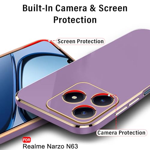 Image of TheGiftKart Luxurious Golden-Plated Back Cover Case for Realme C63 / Narzo N63 | Raised Lips for Camera & Screen Protection | Shockproof Design | Back Cover for Realme C63 / Narzo N63 (TPU, Lavender)