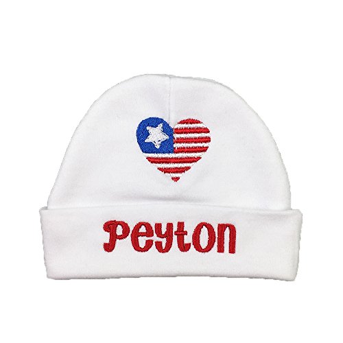 Ava's Miracles Personalized Baby hat with Embroidered American Flag Heart for Independence Day Baby Beanie