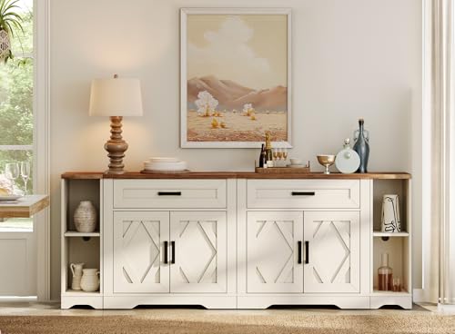 Image of WAMPAT Large Farmhouse Entertainment Center with Drawers for 85 inch TV