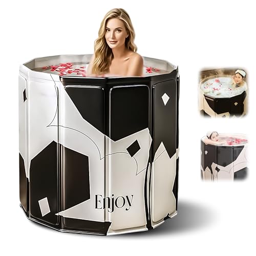 Image of Bath Tub for Adult for Bathroom, Foldable SPA Tub for Home Use with Drainage Hole, Thickened Insulated Ice Bath Tub, Inflatable BathTub for Adults, Ice BathTub for Adults (Black Flower)