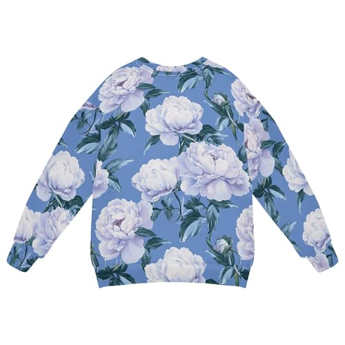 JUNZAN Retro Peonies Blue Big Boys Pullover Hoodie Long Sleeve Hoodie for Boys Camping 4T2