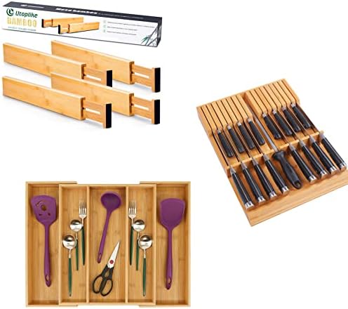 Amazon.com: Utoplike Bamboo Kitchen Drawer Organizer, Adjustable Drawer ...