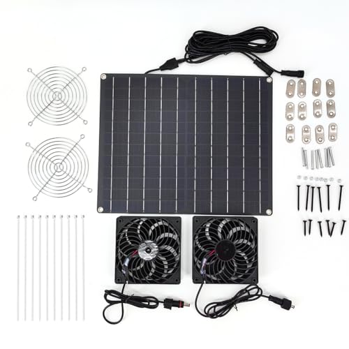 Fiorky 15W 12V Panel Solar Extractores IP65 Kit de Panel Solar a Prueba de Agua con Doble Ventilador Regula la Temperatura Kit de Ventilador de Acceso Solar fora cobertizo Exterior Interior
