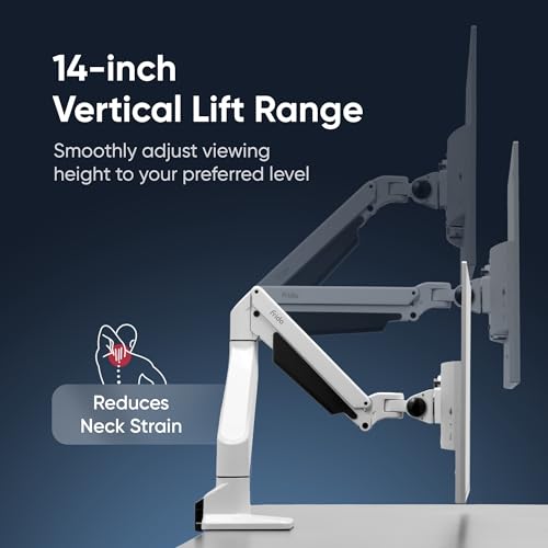 Image of Frido ErgoLuxe Single Monitor Arm Desk Mount, Height Adjustable Gas Spring Monitor Stand for Desk with Tilt, Swivel & Rotation,VESA Desk Mount for 17-38 inch Flat,Curved & Ultrawide Monitors,8-20kg, White