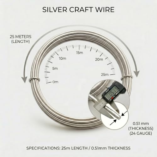 Image of Beadsnfashion 25 Meter Brass Craft Wire DIY Silver Color Wire for Jewellery Making, Beading, Flower Making, Hobby Crafts and School Project (Gold, 24 Gauge (0.51mm))