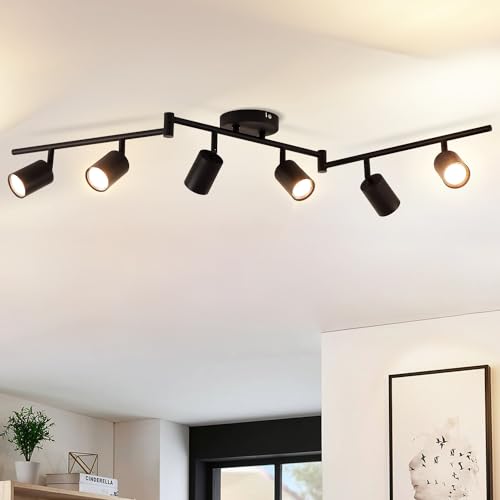 ANWIO LED Deckenstrahler 6 Flammig GU10 Deckenlampe Schwarz LED Deckenleuchte Industrial Wandstrahler Modern Deckenspot 230V für Wohnzimmer Schlafzimmer Küchen (Ohne Leuchtmittel) EUS-EA190811