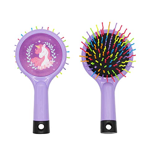 Detangler Brush, Rainbow S-Curve Nylon Bristle Hair Brush Handmade Comb with Purple Plastic Handle & Air Cushion Hairbrush for Women Girls Kids Curly Wet Thick Hair Straightening, Unicorn Hair Brush