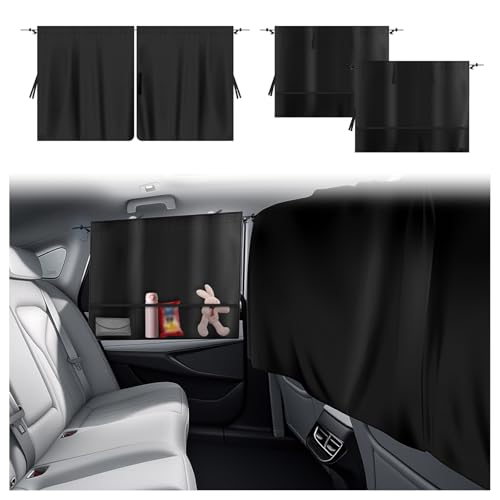 3PCS Upgraded Rear Car Window Shades 2PCS Window Shade for Car & 1PC Cars Privacy Curtain with Storage Pockets Essential Windows Cars Shades for Sun Shading & Privacy Protection