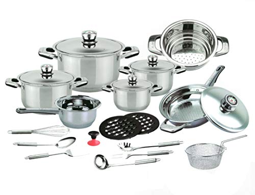 RebecaShop Batterie de Cuisine 23 pièces avec Thermostat et Fond à 7 Couches – Convient à Tous Les Types de Cuisine (sans Induction) – Casserole, poêle, passoire, Panier friteuse et 6 louches