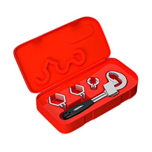 Spanner réglable, clé à base de bassin réglable, clé de salle de bain réglable multifonctionnel avec boîte de rangement de tête de remplacement 5pcs Cover