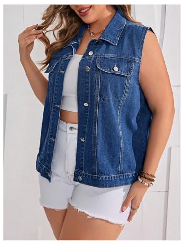 OYOANGLE Women's Plus Size Sleeveless Denim Jacket Vintage Button Down Jean Vest Coat4