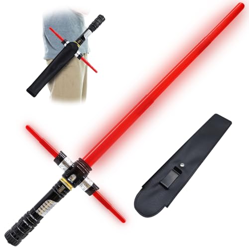 Gianby Light Up Saber for Kids Red Light Swords with FX Sound LED Light Expandable Light Sword Set for Galaxy War Fighter Warriors Halloween Holiday Birthday Roleplay Party (with Belt Clip)