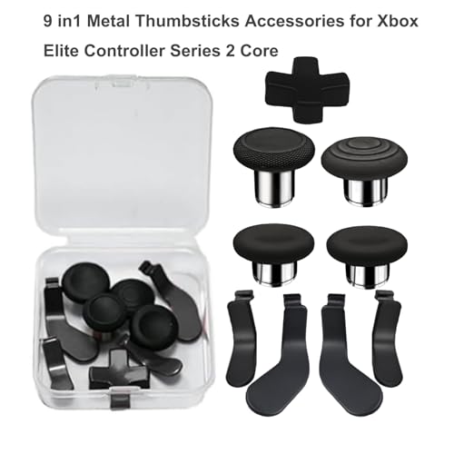Image of 9 in1 Metal Thumbsticks Accessories for Xbox Elite Controller Series 2 Core, Replacement Paddles Parts Repair Kit for Elite Series 2 Core Controller with 4 Swap Joystick, 4 Paddles,1 D-Pads(Black) [video game]