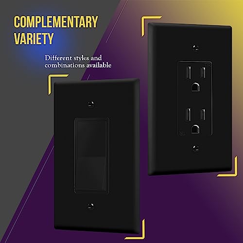 Image of ENERLITES Decorator Light Switch or Receptacle Outlet Wall Plate, Gloss Finish, Oversized 1-Gang 5.5 inch x 3.5 inch, Unbreakable Polycarbonate Thermoplastic, UL Listed, 8831O-BK, Black