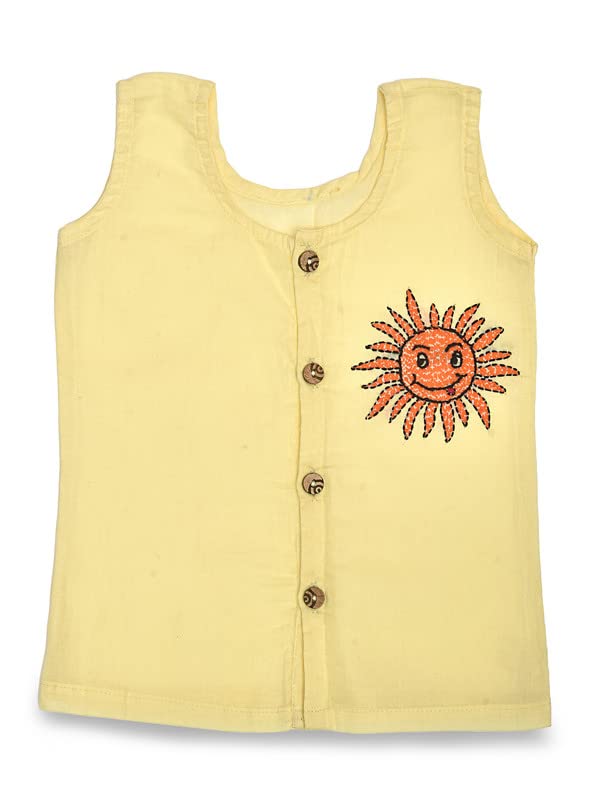 Stotra Pure Cotton Hand Embroidered Unisex Baby Vest/Sleeveless Front Open Cotton Baby Jabla (0-12 Months)