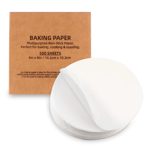 500 Pcs Parchment Paper Baking Sheets Round 4 Inch,Round Cake Pan Parchment liners,Baking Parchment Non-Stick Baking Parchment Paper Circles,Baking Air Fryer Steaming Bread Cup Cake(White-4