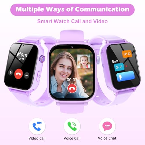 Image of 4G Kids Smart Watch with GPS Tracker, Video Call & Texting, Smart Watch for Kids with SIM Card, SOS, School Mode, HD Camera, Pedometer, Kid Watch Gift for Boys Girls Age 4-12, Violet