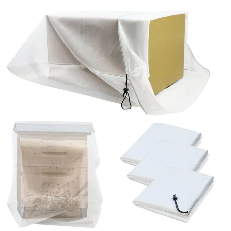 3 Pack Beehive Mesh Transport Bag, 35 × 37 Inch Breathable Bee Hive Nuc Box Package Net Bag with Drawstring Beekeeping Supplies for Beekeeping Starter