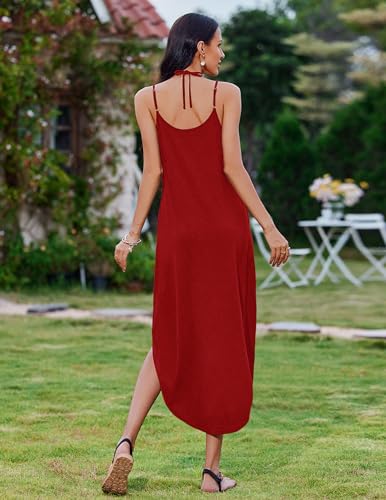 Image of Zeagoo Women's Casual Sundress Summer Maxi Sleeveless V Neck Split Boho Beach Dress Travel Vacation Dress with Pockets