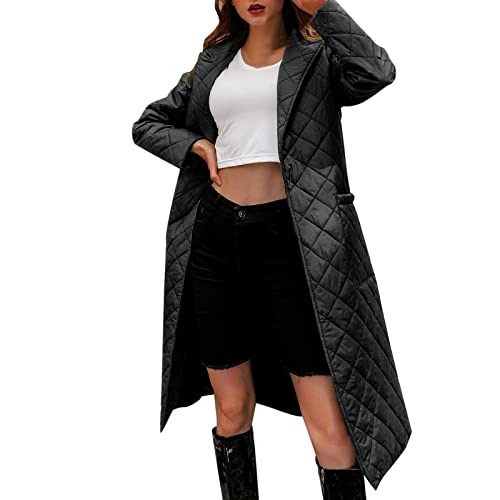 NJGRAE Damen Winter Parka Lang Warm Steppmantel Daunenjacke Quilted Knee Puff Jacket Leichte, wattierte Jacke mit Taschen Daunenjacken Cover