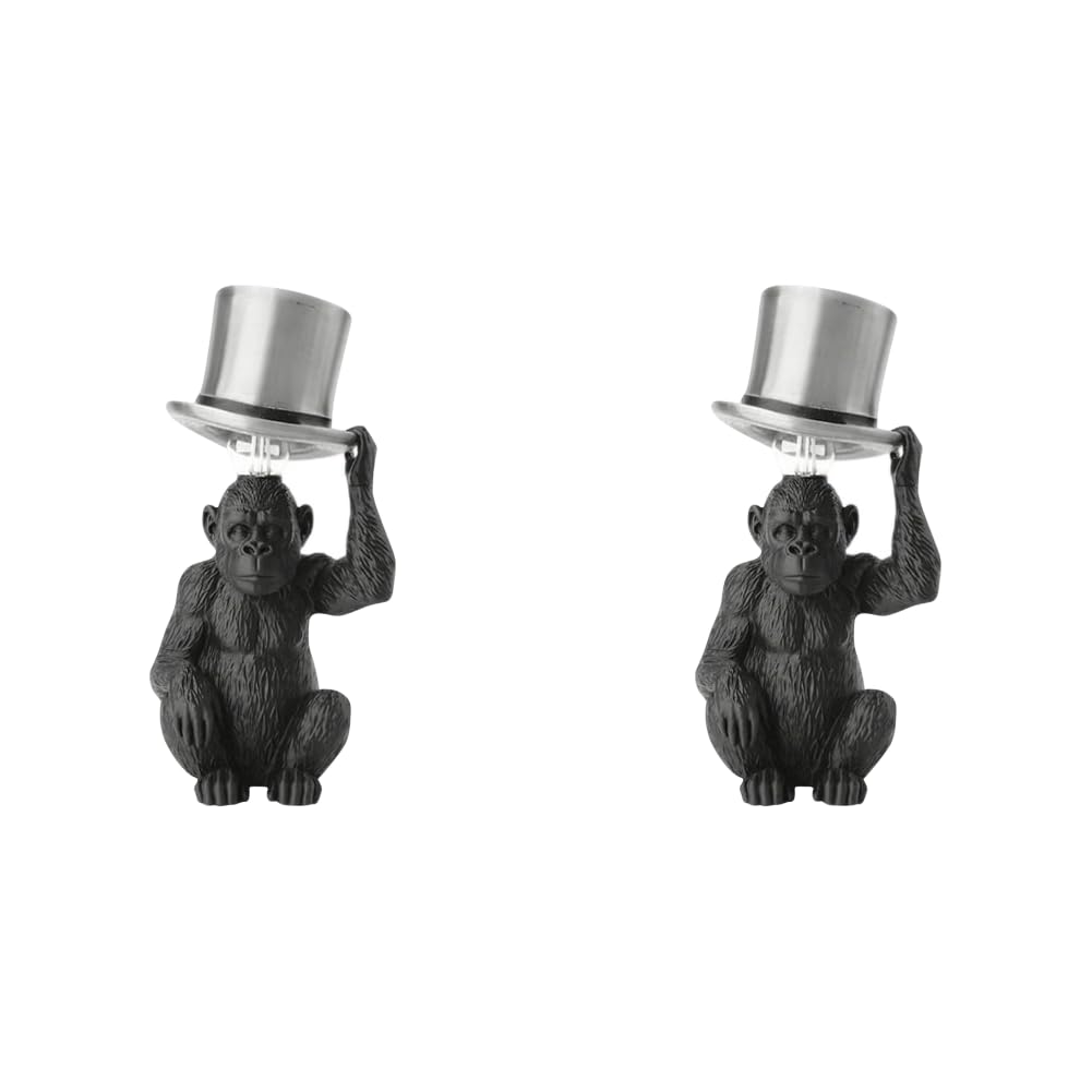 HTU Lampada da tavolo scimmia con cappello cilindro, decorativa e creativa, ideale per ufficio e stanza, 2 pezzi