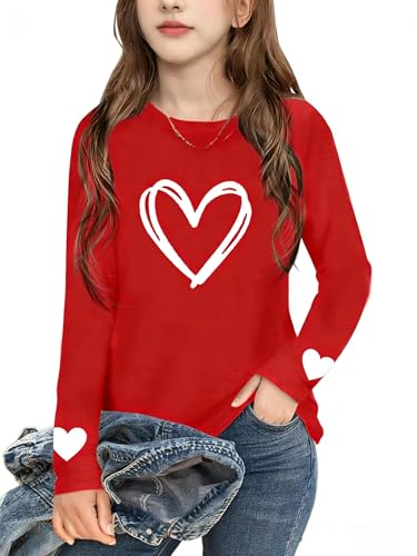 Image of Girls Valentines Day Shirt：Cute Heart Graphic Long Sleeve Tee Tops 6-14y
