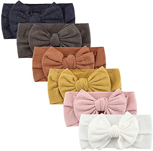 Image of Makone Baby Bows Headband Newborn Hairbands Stretchy Nylon Child Hair Accessories Hair Bow Headband for Infant Toddler Baby Girls 5.5 inch, 6pcs