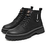 Men's Fashion Leather High-Top Lace-Up Comfortable Chukka Ankle Boots Round Toe Non-Slip Casual Oxford Shoes for Walking Outdoor Hiking Street Style Y2K Motorcycle Backpacking Daily Wear (Black,9)