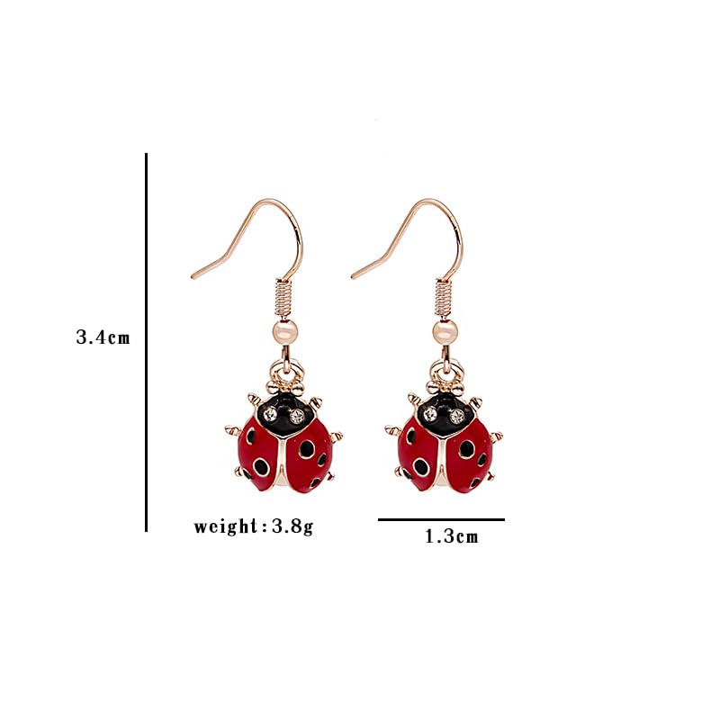 Cute Red Ladybug Dangle Hook Earrings for Women Hypoallergenic Funny Dainty Small Beetle Delicate Adorable Ladybird Black Head Crystal Bugs Insect Drop Earring Fashion Lucky Animal Jewelry Christmas Halloween Party Gifts Daughter 5