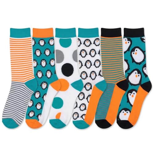 Image of Tipi Toe Women's 6-Pack Funky Crew Socks | Colorful Fun Patterned Novelty Dress Socks, Sizes 9-13