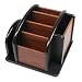 Coideal Wooden Large Spinning Remote Controls Holder Caddy for Table, Rotating Office Supplies Desk Storage Organizer/Revolving Wood Pen Pencil Holder (6 Compartments, Brown & Black)