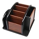 Coideal Remote Control Holder Caddy - Wooden Rotating Coffee Table Organizer Large Spinning Wood Remote Holder for Living Room Office (6 Compartments, Brown & Black)