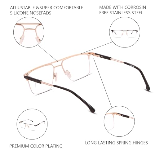 Image of Teen & 20 Rectangle Eyeglasses Frame for Men & Boys - Classic Half-Rim | Stylish & Lightweight Spectacle Frame | Durable Eyewear for Office, Study & Daily Use - TK9004