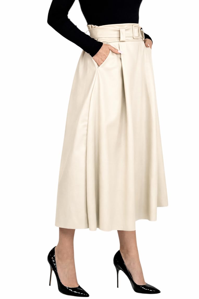 Mississhop Donna A-line Gonna con cintura - ecopelle
