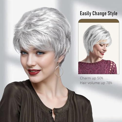 Image of PORSMEER Hair Toppers for Women Short Pixie Cut Pieces for Women with Thinning (Silver White)